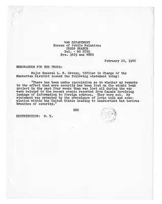 War Department Press Release