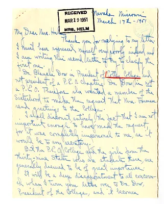 Correspondence Between Amy Logan, Bess W. Truman, and Edith Helm