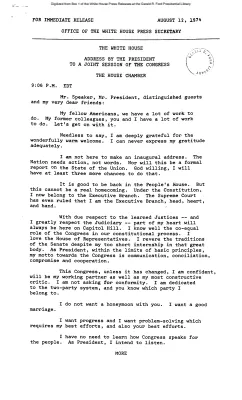 President's Address to Congress - Different Version [Ford Speech or Statement]