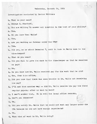 Transcript of Interview with George F. Stanturf, Investigation by Relief and Re-Employment Committee and Un-Employment Committee of Trenton, Missouri