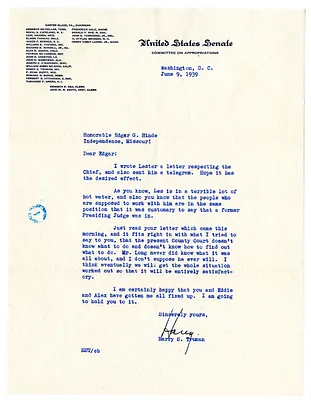 Letter from Harry S. Truman to Edgar Hinde