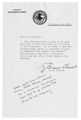 Letter from Grace Stewart to Matthew Connelly with Attachment