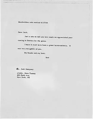 Robert F. Kennedy Note to Jack Dempsey