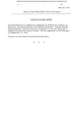 President has accepted the resignation of William W. Geimer as Director, Intergovernmental and Regional Relations, Federal Energy Administration [Position Appointments and Resignations]