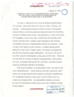Written and Oral Communications Between the US, USSR, and Other Governments in Connection With the U-2 Incident