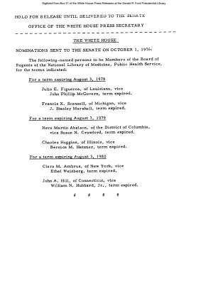 Nominations sent to the Senate on October 1, 1976 [Position Appointments and Resignations]