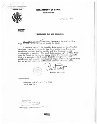 Memorandum from Acting Secretary of State Robert Lovett to President Harry S. Truman, with Attachment