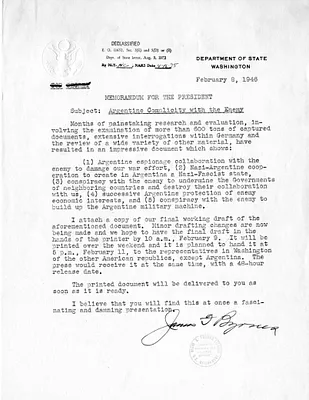 Memorandum from Secretary of State James Byrnes to President Harry S. Truman