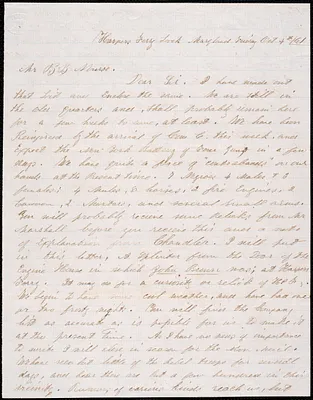 Letter from Capt. William P. Blackmer, Harper’s Ferry, 10/4/1861