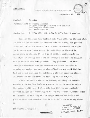 Draft Memorandum of Conversation with Secretary of State Dean Acheson, the Ambassador of Belgium, and the Foreign Minister of Belgium