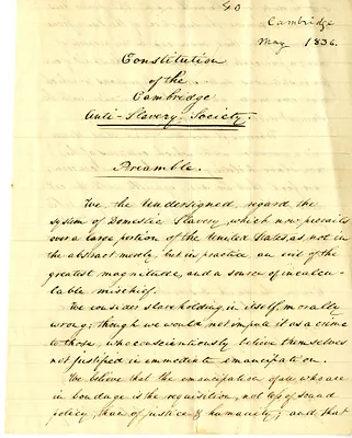 Constitution of the Cambridge Anti-Slavery Society, May 1836