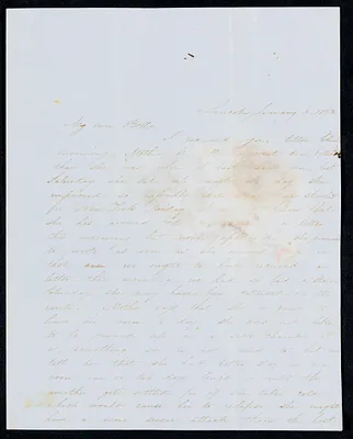Letter to 'Bela' [Isabel M. Carret, Dedham, Mass.] from 'Willie' [William L. G. Peirce, Lincoln, Mass.], January-June 1853
