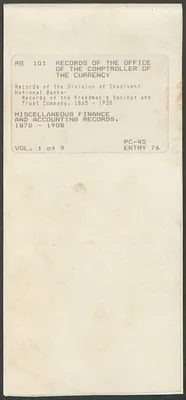 Miscellaneous Finance and Accounting Records: Cash Balance