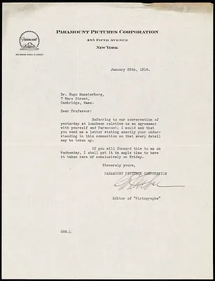 Meeker, George R. typed letter signed to Hugo Münsterberg, New York, 25 January 1916