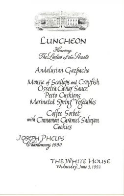Cards, Luncheon Menus and Programs-Honoring The Ladies of the Senate, The White House, June 3, 1992