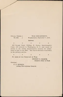 Special orders from War Department for William Richardson Dewey, Jr., 1918-09-05