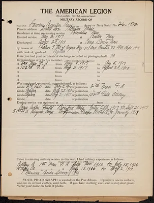 American Legion military record of Lawrence Boynton Page