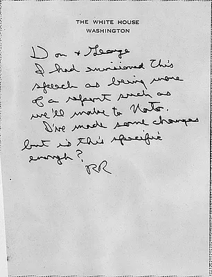 Note from Ronald Reagan re his November 21, 1985 Address to a Joint Session of the Congress on the Geneva Summit