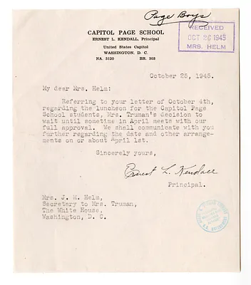 Letter from Ernest L. Kendall to Edith Helm