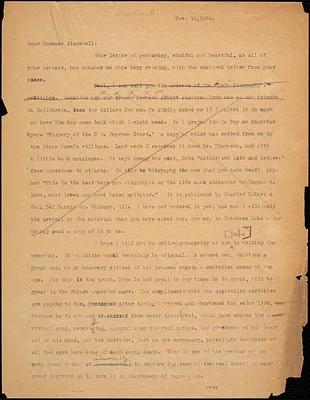 Bartolomeo Vanzetti typed letter (copy) to Alice Stone Blackwell: [Charlestown], 12 November 1926