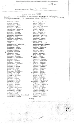 Members of Congress who Attended Morning Breakfast Meeting [Meeting Attendee List]