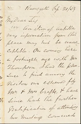 Letter from George Thompson, Ramsgate, [England], to Richard Davis Webb, 1859 Sep[tember] 21
