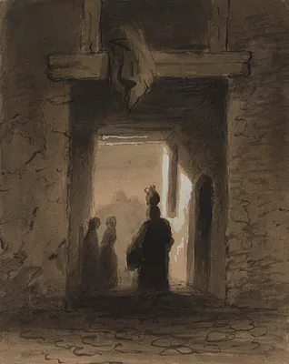 Woman Carrying Jug Through Portal