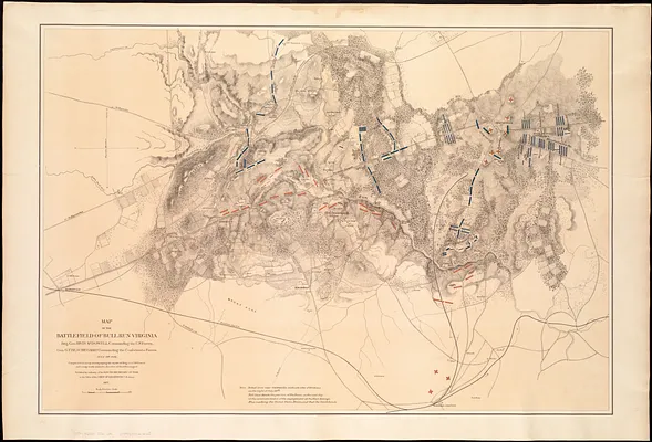Map of the battlefield of Bull Run, Virginia. Brig. Gen. Irvin McDowell commanding the U.S. forces, Gen. [P.] G.T. Beauregard commanding the Confederate forces, July 21st 1861