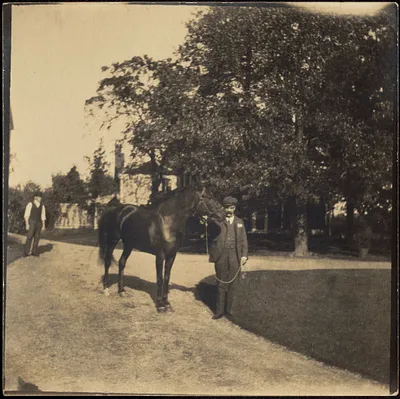 Man with horse in drive