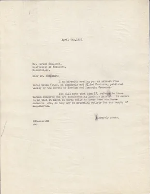 Letters Sent to Dr. Herman Schlundt, April 6, 1932
