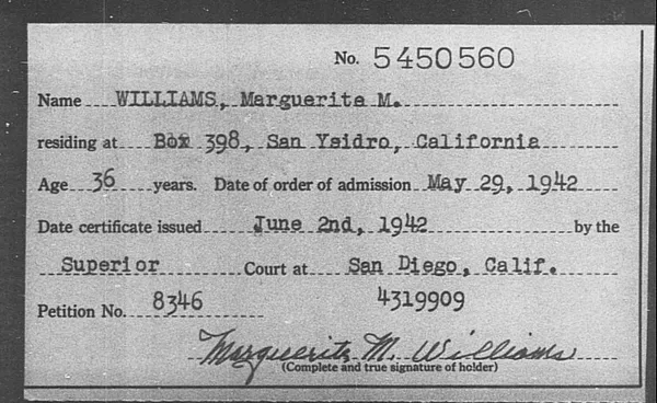 Williams, Marguerite M - 1942