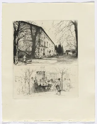 Frédéric Mistral: Mémoires et Recits by Frédéric Mistral: street scene/ people at outdoor table (insert after p. 24) DUPLICATE