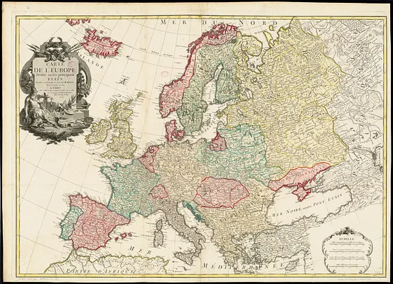 Carte de l'Europe divisée en ses principaux états