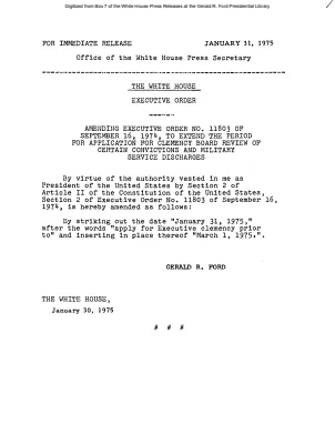 Amending Executive Order No. 11803 of September 16, 1974, to Extend the Period for Application for Clemency Board Review of Certain Convictions and Military Service Discharges [Executive Order]