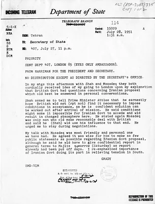 Telegram from Ambassador Henry Grady to Secretary of State Dean Acheson, Number 407