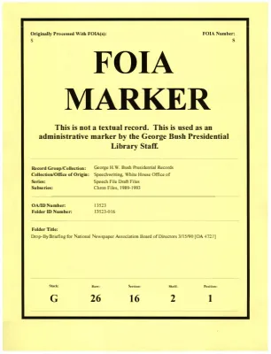Drop-By Briefing for National Newspaper Association Board of Directors 3/15/90 [OA 4727]