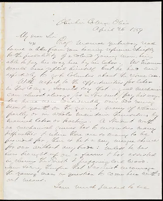Letter from Hamilton Hill, Oberlin College, Ohio, to William Lloyd Garrison, April 26, 1859