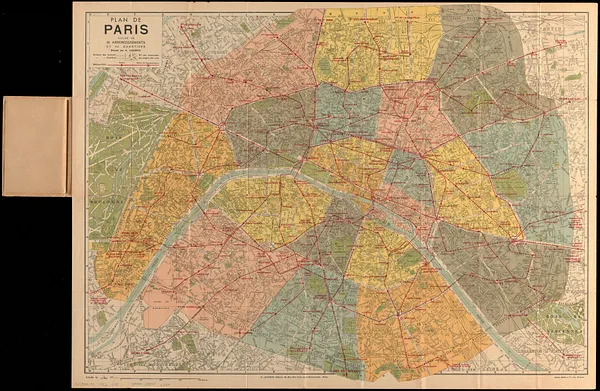 Plan de Paris divisé en 20 arrondissements et 80 quartiers