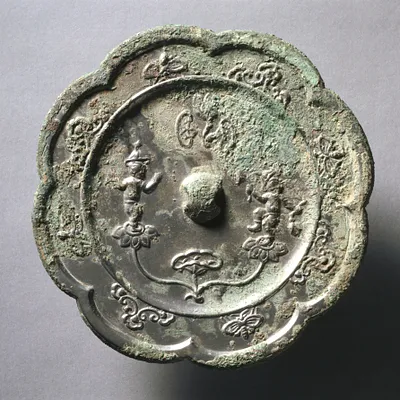 Lobed Mirror with Acrobats on Lotus Blossoms