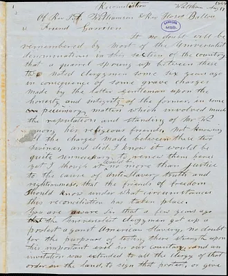 Letter from A Practical Universalist, Waltham, [Massachusetts], to William Lloyd Garrison, 1849 Aug[ust] 17