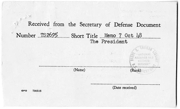 Memorandum from Secretary of Defense James Forrestal to President Harry S. Truman
