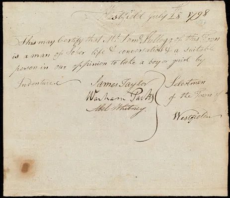 Sukey Panot indentured to apprentice with Samuel Kellogg of Westfield, 4 August 1798