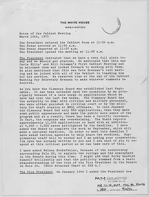 Ford Administration Notes of the Cabinet Meeting