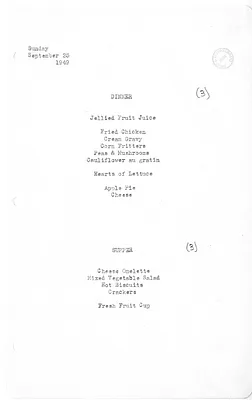 White House Dinner and Supper Menu