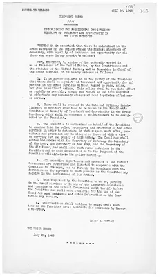 White House Press Release, Executive Order Number 9981