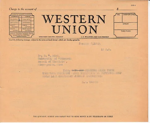 Telegram to S.C. Lind, January 6, 1930