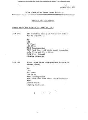 Travel Pools for Wednesday, April 16, 1975 [Pool Assignments]