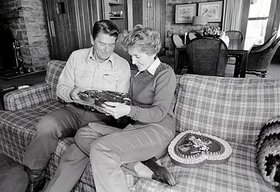 President Ronald Reagan and Nancy Reagan celebrating Valentine's Day at Camp David
