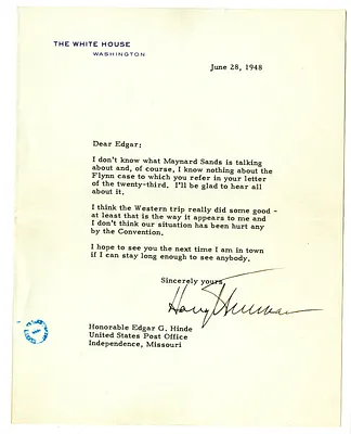 Letter from Harry S. Truman to Edgar Hinde