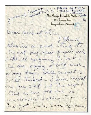 Letter from May Wallace to Bess W. Truman